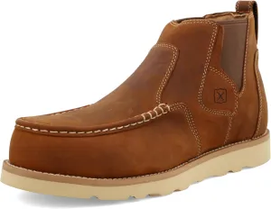 Twisted X Men's 4" Work Chelsea Wedge Sole Boot, Round Toe Nano Toe with CellSole, Oiled Saddle, 7 M