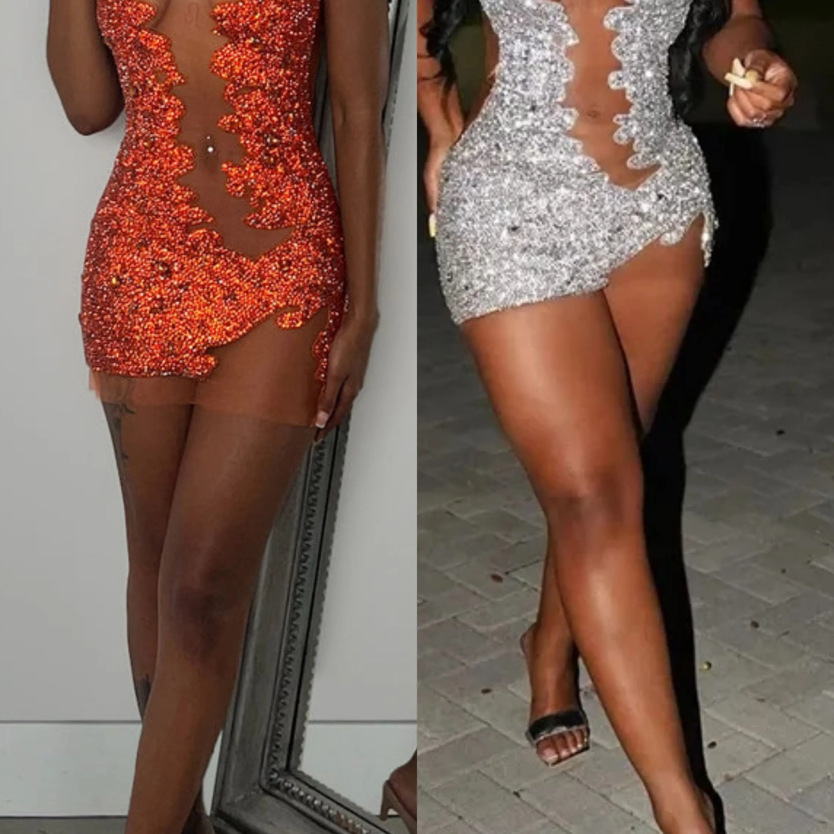 Unique Rhinestone Mini Dress