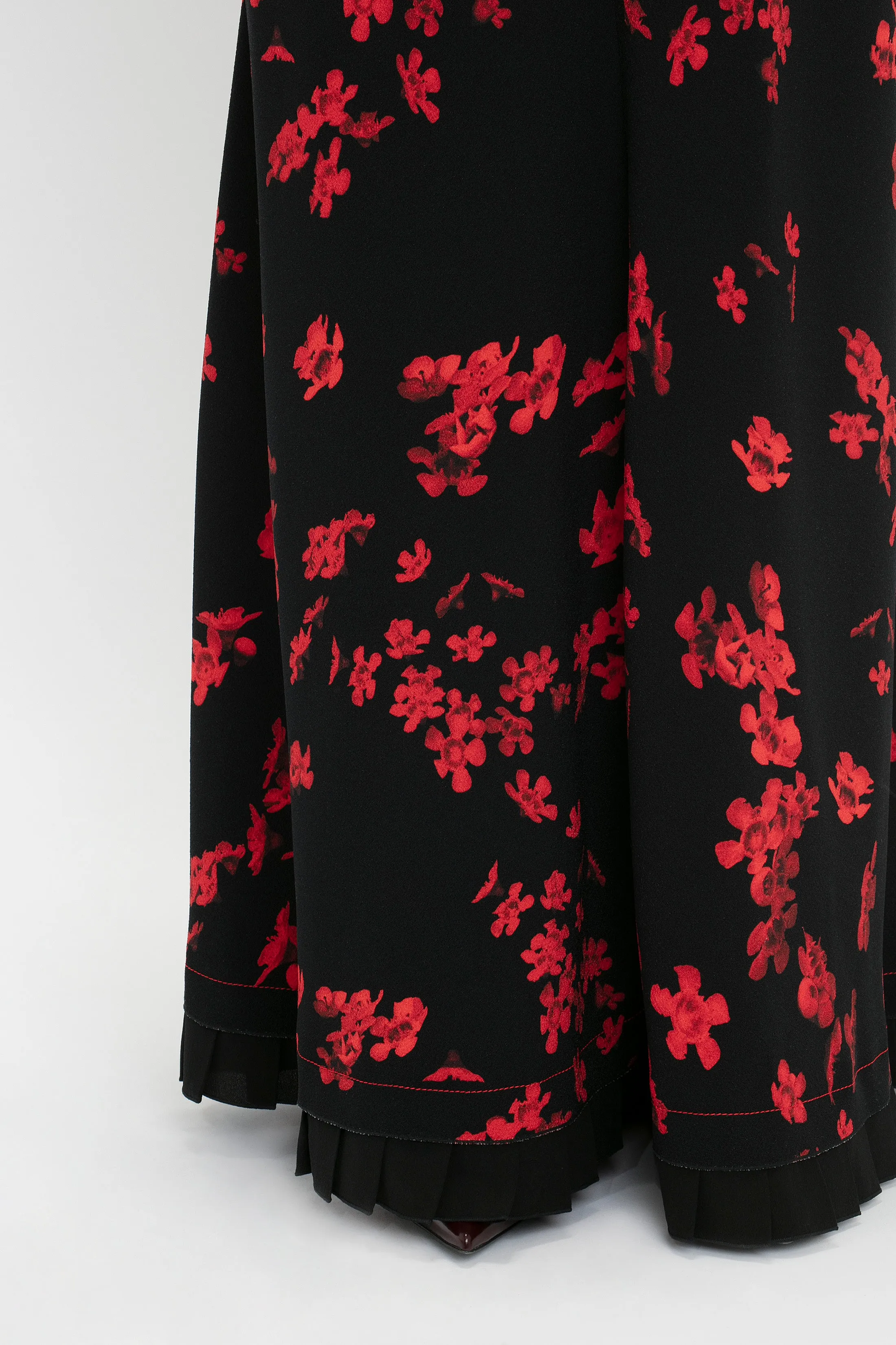 V-Neck Gathered Waist Gown In Sci-Fi Black Floral
