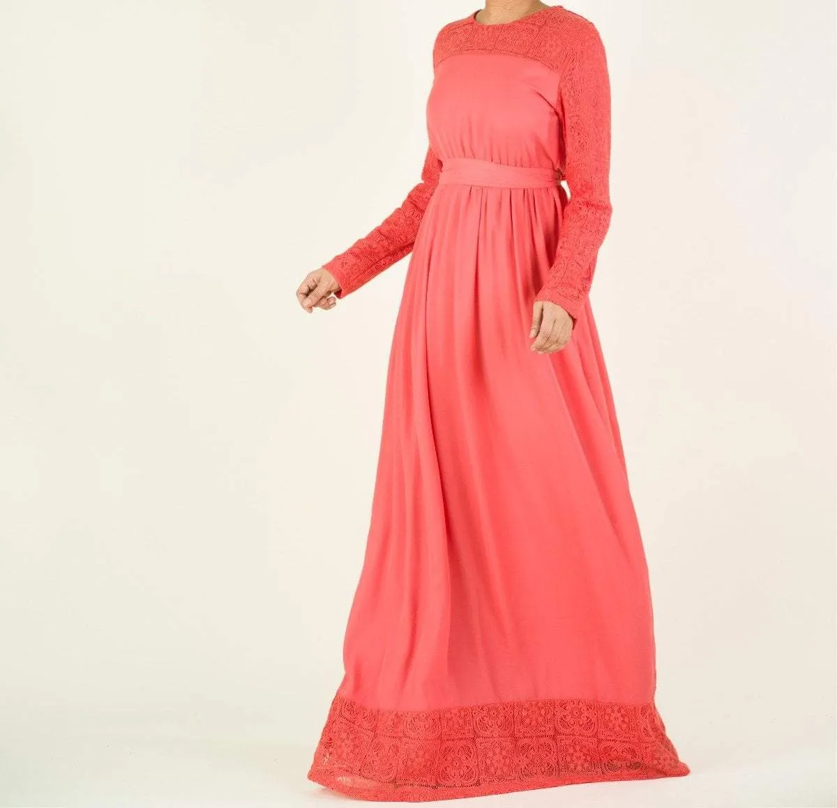Vibrant Lace detailed chiffon dress