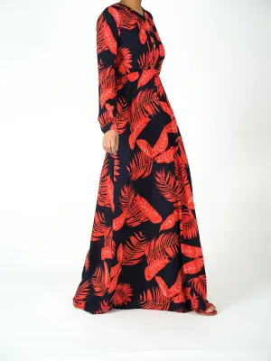vibrant red print maxi Dress