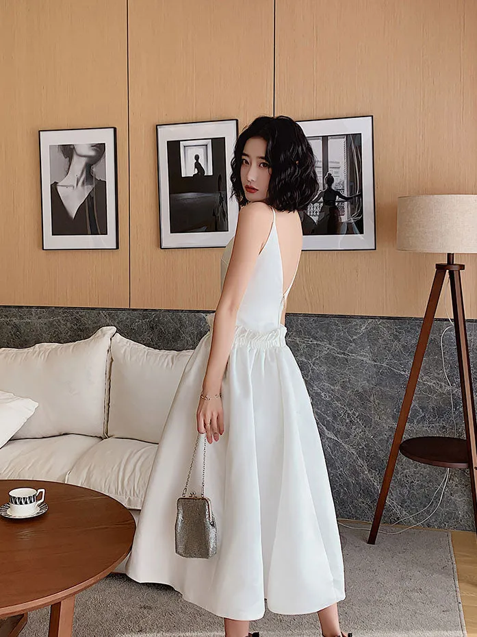 White Satin Short Prom Dress, White Satin Homecoming Dresses