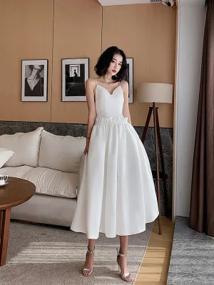White Satin Short Prom Dress, White Satin Homecoming Dresses