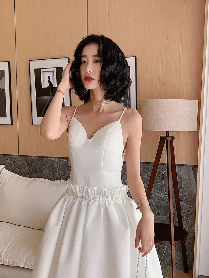 White Satin Short Prom Dress, White Satin Homecoming Dresses