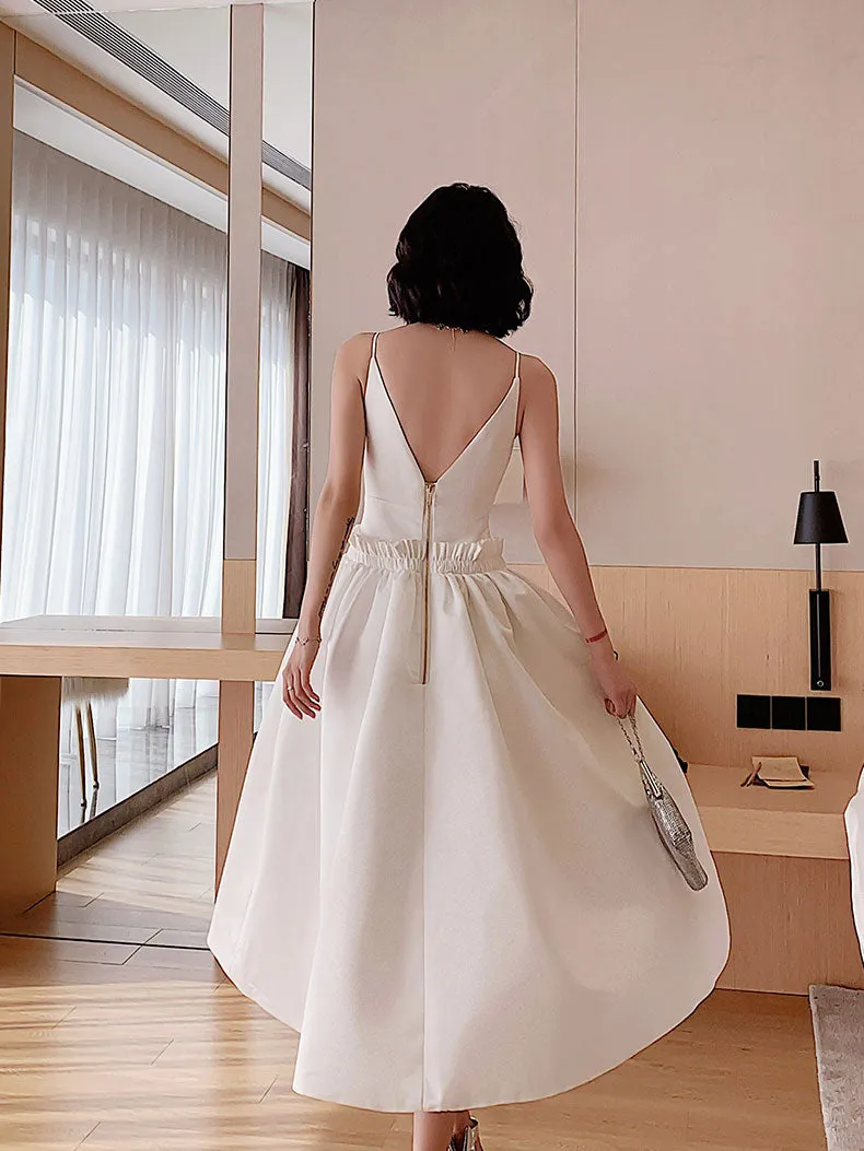 White Satin Short Prom Dress, White Satin Homecoming Dresses
