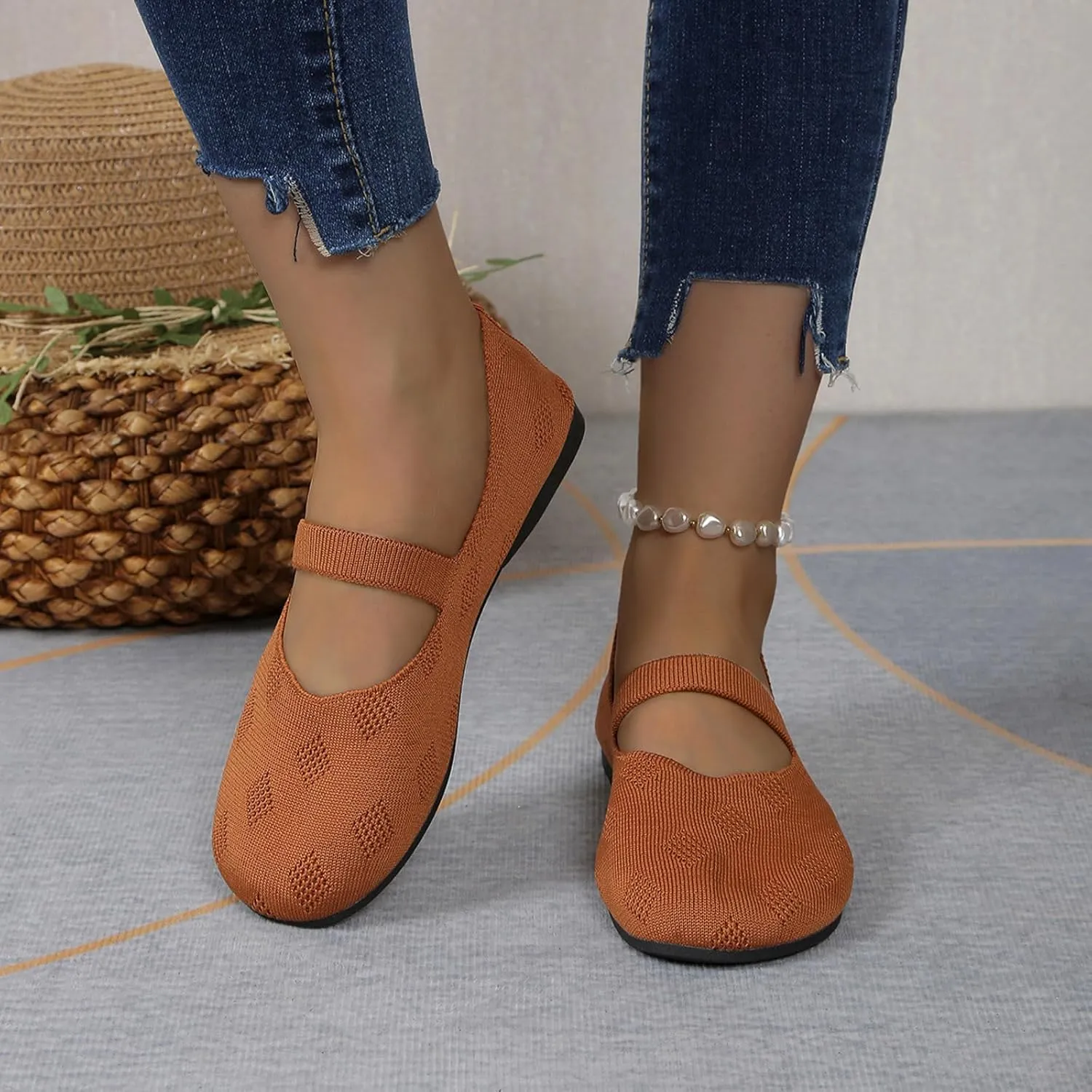 Women Black Ballet Shoes Mesh Slip on Flat Casual Shoes Dance Comdortable Breathable Lightweight Flat Shoes