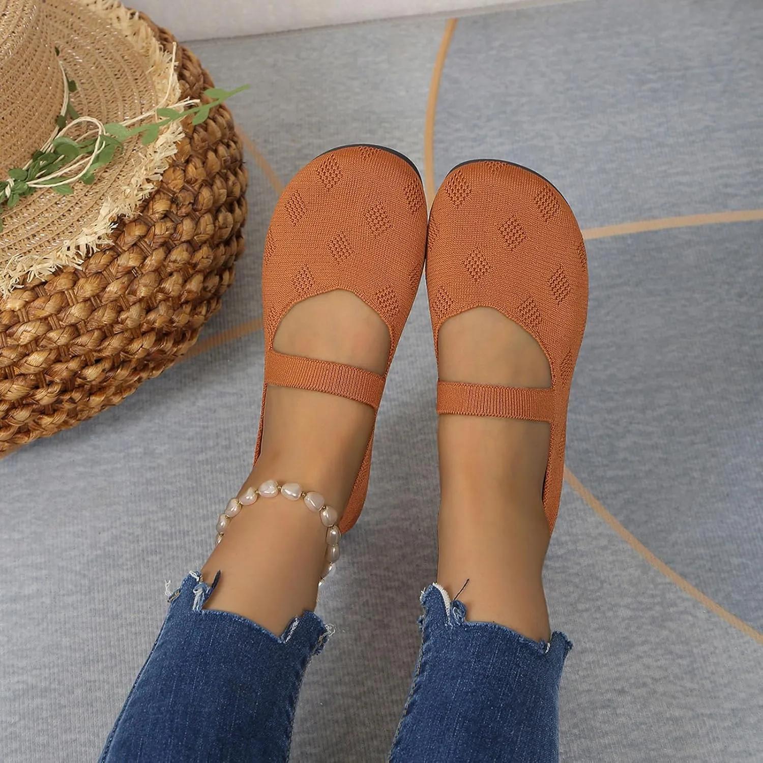 Women Black Ballet Shoes Mesh Slip on Flat Casual Shoes Dance Comdortable Breathable Lightweight Flat Shoes