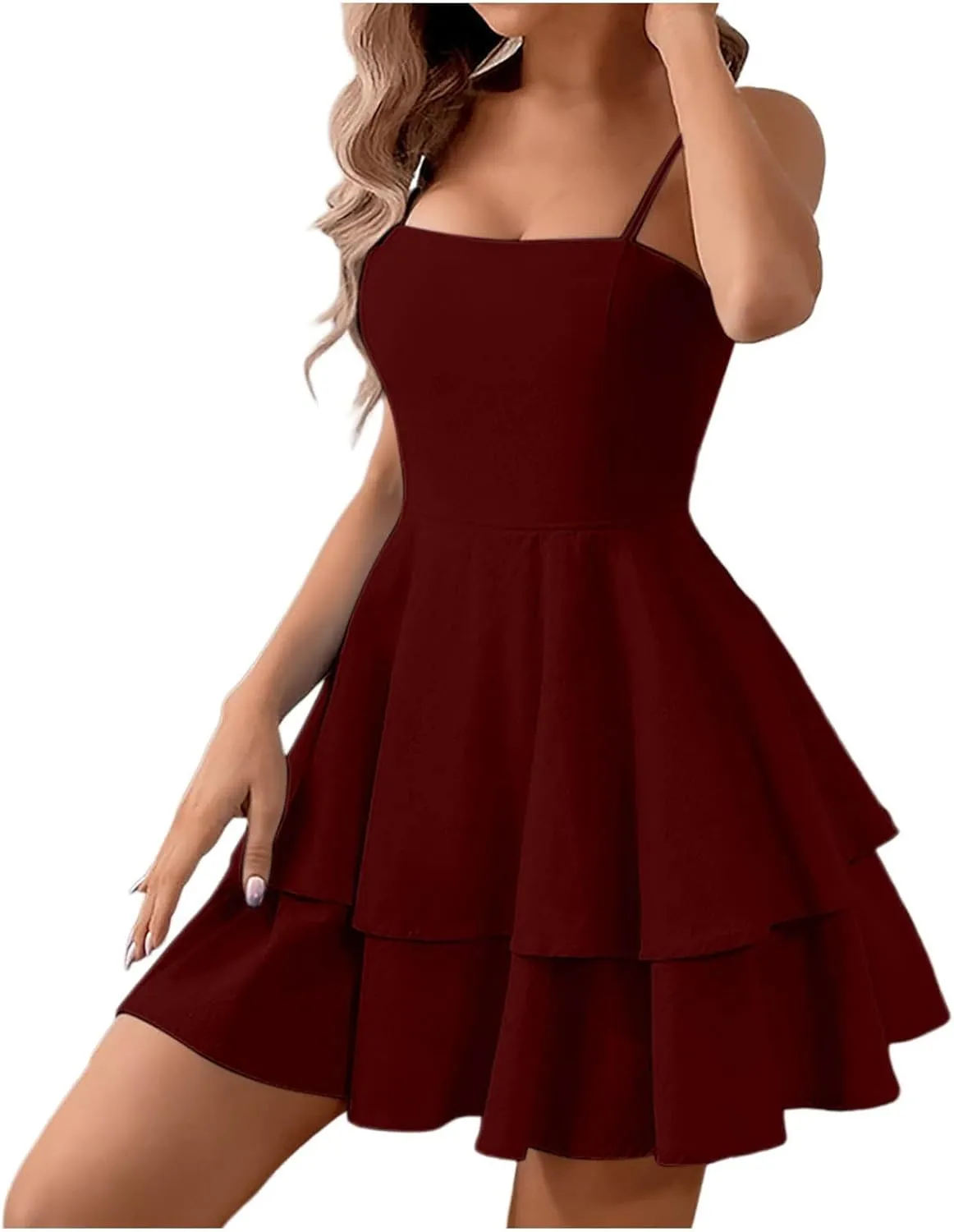 Women's 2025 Summer Spaghetti Straps Tube Mini Dress Smocked Ruffle A Line Tiered Flowy Short Party Club Dresses