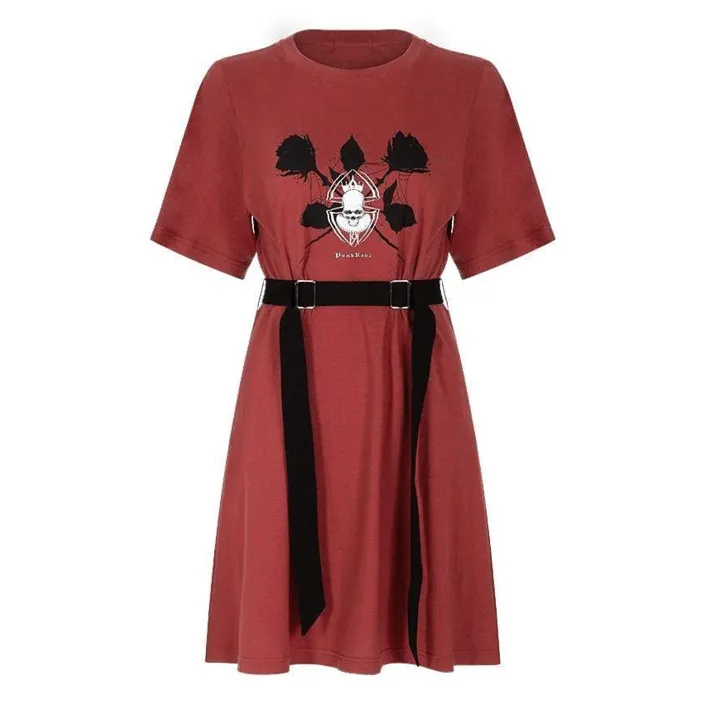 Women's Gothic Roses Skull Sashes Dresses
