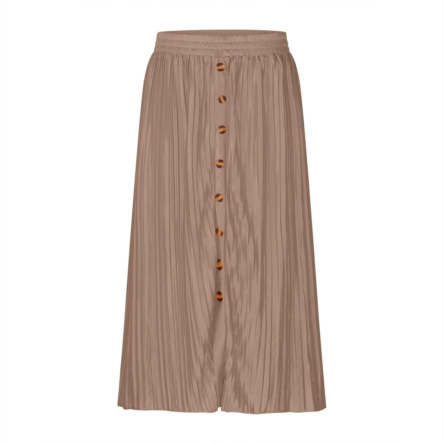 Women's Pleated Midi Skirt Flowy Summer Pleated High Waisted Casual Button Front Skirts with Pockets