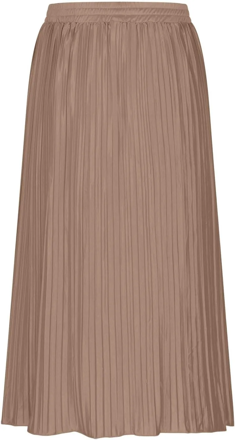 Women's Pleated Midi Skirt Flowy Summer Pleated High Waisted Casual Button Front Skirts with Pockets
