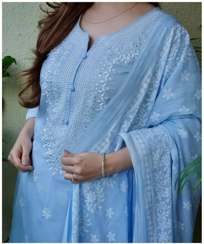 Women's Viscose Floral Embroidered Straight Kurta Pant With Dupatta